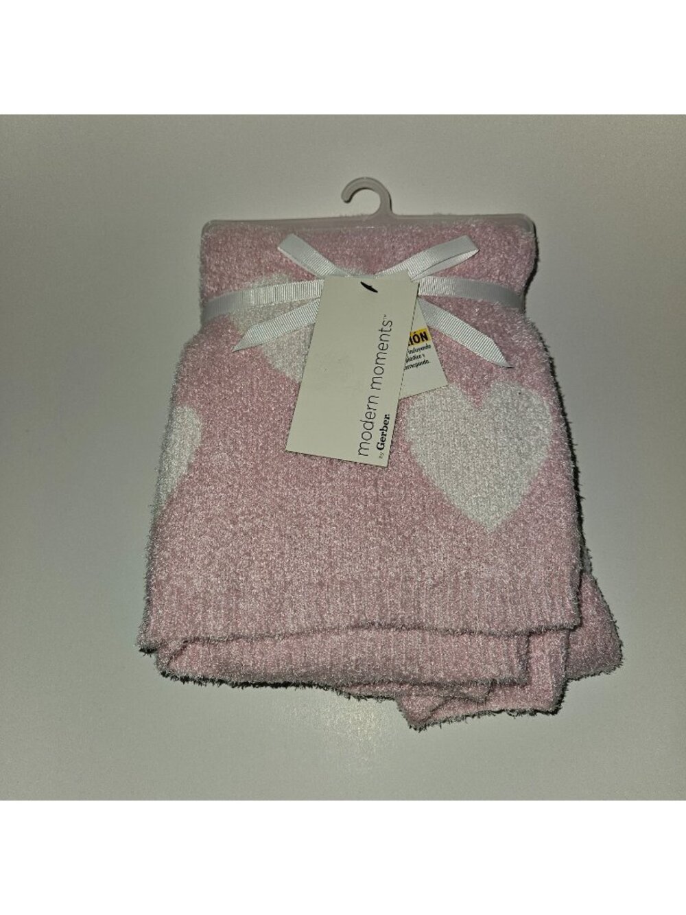 NEW Gerber Modern Moments Knit Baby Blanket Pink White Hearts 30x40 Soft